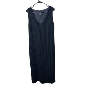 Vintage NY&Co Women's Black Pinstripe Sleeveless V‎ Neck Maxi Dress Size 10